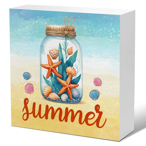 PRICES MAY VARY. Size: This Summer sign measures 5 x 5 inches. Summer Decorations: This exquisite summer sign is a nice decoration choice. It can add a fun and cheerful atmosphere to your home. Good Quality Material: This summer decor sign made of high-quality wood, not easy to deform. Cute Design: This summer decorative wooden box is beautifully designed. The interesting combination of text and patterns brings you excellent visual enjoyment. Applicable Place: The summer wooden sign desk decorat Beach Decorations, Decorative Wooden Boxes, Summer Decorations, Summer Signs, Rustic Home, Plaque Sign, Fun Decor, Summer Decor, Beach Decor