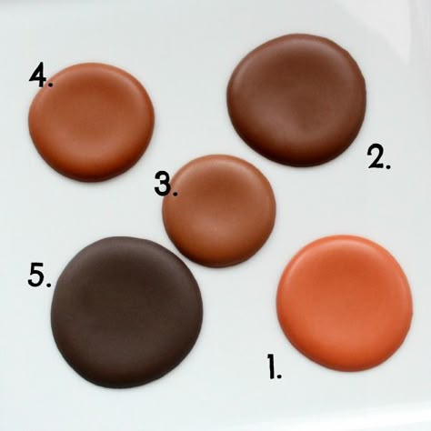 Brown Icing Color How To Make Brown Fondant Color, Terra Cotta Royal Icing, How To Make Brown Frosting, How To Make Brown With Food Coloring, How To Make Brown Icing, Americolor Fall Colors, Brown Icing With Food Coloring, How To Make Brown Royal Icing, Fall Royal Icing Colors