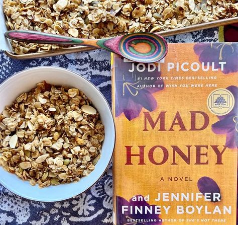 The Book Club Cookbook on Instagram: "The Lit Wits Book Club requested foodpairings for MAD HONEY, @jodipicoult and @jenniferfinneyboylan’s novel about two women, one a beekeeper, who find themselves starting over in a small New Hampshire town. Thanks, Jodi and Jennifer, for responding with ideas! MAD HONEY Book Club Menu: Beekeeper’s Granola (pictured) “There's a section at the end of the book featuring honey-based recipes. There are also cocktails—the Queen Bee, and Bee’s Knees Recipes fro Mad Honey Book Club Ideas, Mad Honey Book Recipes, Mad Honey Book, Mad Honey, Book Club Menu, Honey Snacks, Book Club Food, Honey Book, 2023 Books