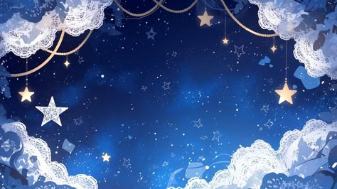 Star Aesthetic Banner, Anime Blue Wallpaper Desktop, Night Sky Background Aesthetic, Blue Anime Desktop Wallpaper, Star Laptop Wallpaper, Sky Blue Background Aesthetic, Cute Keyboard Backgrounds, Blue Ipad Wallpaper Aesthetic, Furina Desktop Wallpaper