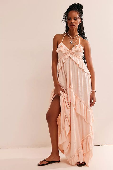 Santa Luz Maxi | Free People Tule Dresses, Senior Dresses, Pink Beach Dresses, Beachy Maxi Dress, Cassie Style, Boho Bible, Mexico Holiday, Senior Portrait Outfits, Goddess Clothing