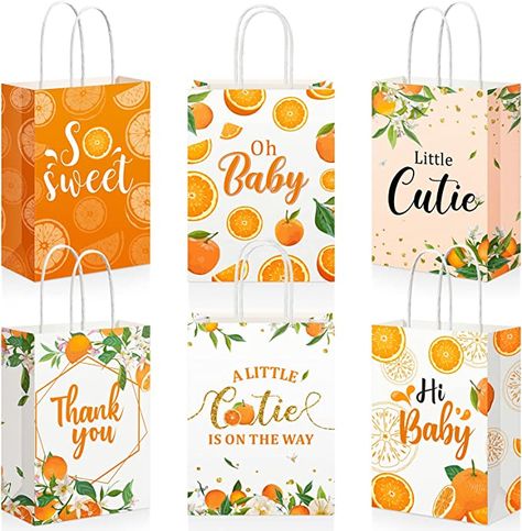 Orange Baby Shower Decorations, Orange Theme Party, Cutie Party, Birthday Party Summer, Cutie Is On The Way, Party Candy Bags, Hey Cutie, Baby Shower Gift Bags, Orange Theme