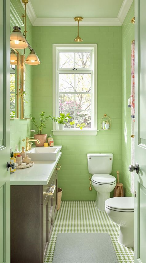 Green Bathroom Decor Pistachio Green Bathroom, Light Green Bathroom Walls, Pistachio Bathroom, Green Themed Bathroom, Pale Green Bathroom, Lime Bathroom, White Bathroom Ideas Modern, Green Bathrooms Inspiration, Lime Green Bathroom