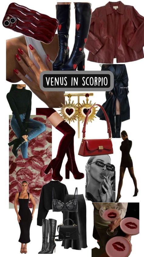 Venus in Scorpio aesthetic Dress Like Your Venus Sign, Scorpio Venus Aesthetic, Scorpio Venus Style, Venus Scorpio, Venus Outfits, Scorpio Style, Scorpio Fashion, Scorpio Aesthetic, Deep Autumn Palette