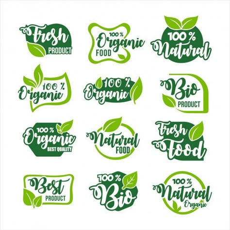 Organic Food Labels, Food Company Logo, Food Font, Organic Food Logo, Food Typography, Organic Logo Design, Fruit Logo, Cute Vector, Food Logo Design