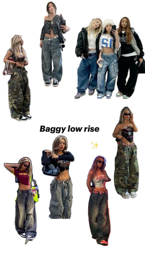 Lowveee Outfit Ideas Baggy Cargo Pants, Baggy Low Rise Jeans Outfit, Low Rise Cargo Pants Outfit, Low Rise Baggy Jeans Outfit, Baggy Pants Style, Low Rise Baggy Pants, Outfits With Baggy Jeans, Low Rise Jeans Outfit, Looks Hip Hop