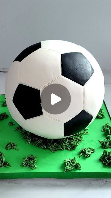 Fondant Soccer Ball Tutorial, Football Party Cake Ideas, Soccer Fondant Cake, How To Make A Soccer Ball Cake, Soccer Ball Cake Ideas, Soccerball Cakes, Fudbal Torta, Ball Cakes For Boys, Soccer Desserts