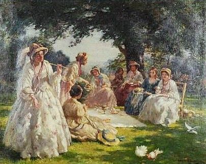 The Picnic ~ William Kay Blacklock ~ (English: 1872-1924) Vintage Picnic Blanket, Bridgerton Picnic, Victorian Picnic, Romanticism Paintings, Tea Picnic, Victorian Age, Rococo Art, Victorian Life, Picnic Inspiration