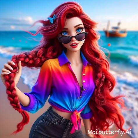 Princess Ariel spending a sunny day on the beach 🏖️🧜‍♀️ . . . . . . . . . . #disneyprincess #mermaid #princessariel #ariel Gothic Disney Princesses, Princess Fantasy, Stylish Prom Dress, Favorite Disney Princess, Disney Princess Modern, All Disney Princesses, Modern Princess, Disney Ariel, Modern Disney