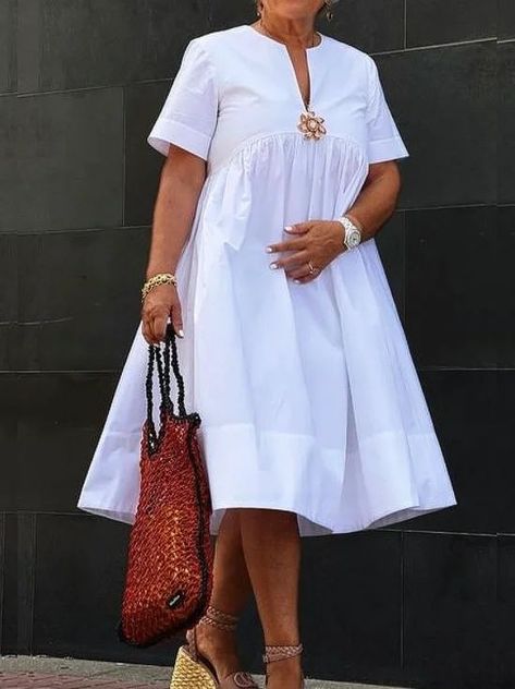 Plain Midi Dress, Beach Dresses Casual, Midi Gowns, Sukienki Plus Size, Casual Dresses Plus Size, Embroidery Skirt, Chanel Suit, Floral Brooch, V Neck Midi Dress