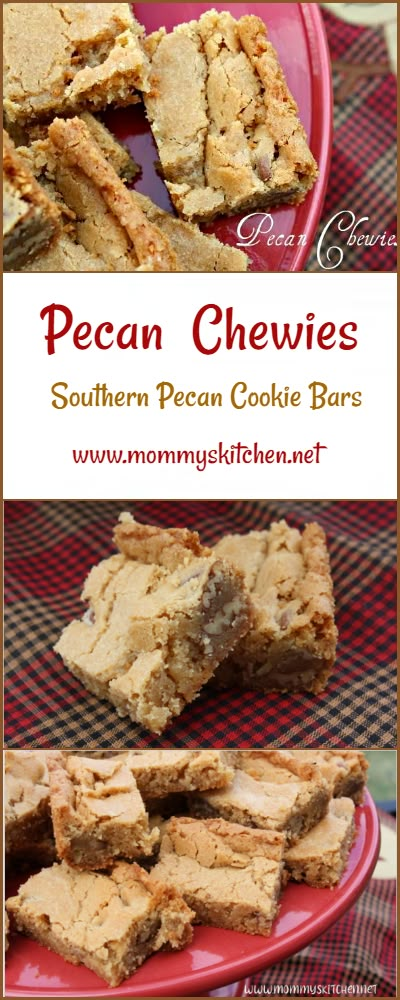 Have you ever had a Pecan Chewie? Pecan Chewies are a traditional southern cookie bar filled with butter, brown sugar and pecans. These southern cookie bars are sort of a cross between a Butterscotch Blondie and a shortbread cookie, but filled with pecans! If you like a cookie bar that's chewy on the inside and crispy on the outside than this is for you! #cookies #cookiebars #pecans #pecancookiebars #pecanchewies #mommyskitchen Pecan Chewies Recipe 12 Tomatoes, Butter Pecan Shortbread Cookies Recipe, Pecan Chewy Bars, Chewy Pecan Bars, Carolina Pecan Bars 12 Tomatoes, Butter Pecan Brownies, Carolina Pecan Bars, Chewy Pecan Supreme Cookies, Chewy Recipes