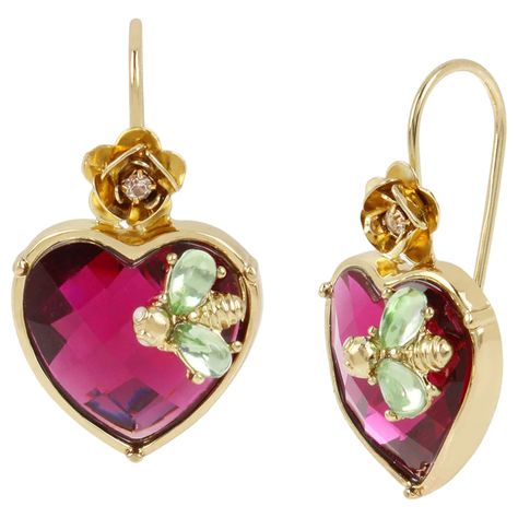 PRICES MAY VARY. Title: Stone Heart Drop Earrings with Pink Faceted Stone, Critter and Flower Detail - Women's Fashion Earrings. Product Type: Departments > Women > Jewelry > Earrings > Drop & Dangle Grad Jewelry, Bracelets Elegant, Diy Leather Bracelet, Betsey Johnson Earrings, Arm Jewelry, Steampunk Accessories, Gold Jewelry Sets, Charms Bracelets, Bee Earrings