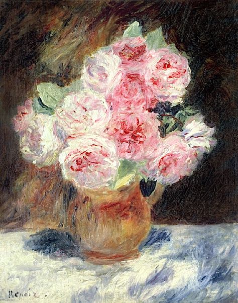 Pierre-Auguste Renoir - Roses  (1878) Salvatore Dali, August Renoir, Renoir Art, Renoir Paintings, Auguste Renoir, Flowers In A Vase, Pierre Auguste, Impressionist Artists, Paul Cezanne