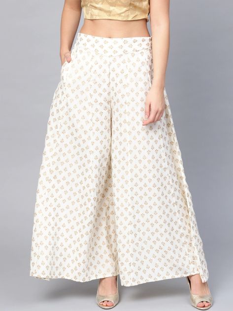 Flared Palazzo, Salwar Designs, White Flares, Online Shopping India, Indian Fashion Dresses, Off White Color, Latest Outfits, Palazzo Pants, Shopping Outfit