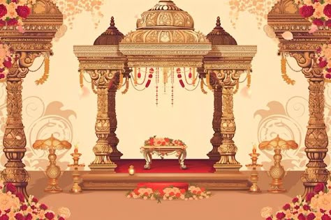 Indian Wedding Background Images, Wedding Mandap Illustration, Temple Wedding Indian, Wedding Elements Png, Wedding Illustration Background, Mandap Illustration, Wedding Banner Design Background, Caricature Background, Wedding Bg