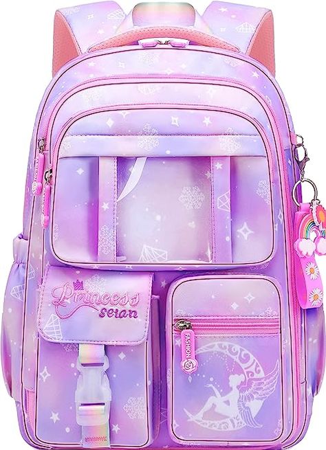 ►Cute Design Princess Girls Backpack: The kids school bag has a stylish appearance of snowflake and dianmond printing, embellished with cute gardient color with a lovely rainbow keychain gift; every girl will like it. ►Water resistant School Backpack for Girls---The girls backpack for school is made of waterproof nylon which is durable, splash proof, tear resistant, scratch resistant performance, helping to protecting your kid's belongings against rain drops in rainy days. ►Multi-Purpose Kids Ba Elementary School Backpack, Cute Rainbow Unicorn, Backpacks For Girls, Accessoires Barbie, Craft Work For Kids, Cute Stationary School Supplies, Stylish School Bags, Cute School Stationary, Sequin Backpack