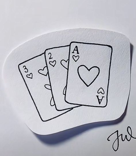 Arcade Tattoo Ideas, 3 Cards Tattoo, Fine Line Playing Card Tattoo, Three Of Hearts Tattoo, Card Game Tattoo, Playing Cards Tattoo Design, Deck Of Cards Tattoo, Playing Cards Tattoo, Aces Tattoo