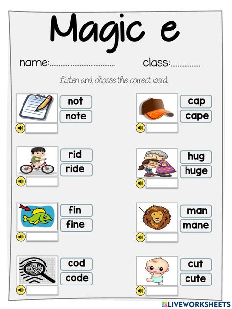 Magic e Worksheet worksheet Words With Magic E, Magic E Worksheets Grade 1, Magic E Words Activities, Magic E Worksheets Kindergarten, Magic E Activities Kindergarten, Magic E Words Worksheet, Magic E Worksheet, Magic E Activities, E Worksheet