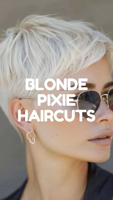 35 Chic Blonde Pixie Cut You'll Love Best Platinum Blonde Hair Color, Short White Pixie Haircut, Platinum Pixie Hair, Platinum Short Hair Pixie, Michele Williams Pixie, White Hair Pixie Cut, Icy Platinum Blonde Hair Short, Pixie Cut Blonde Highlights, Cropped Blonde Hair