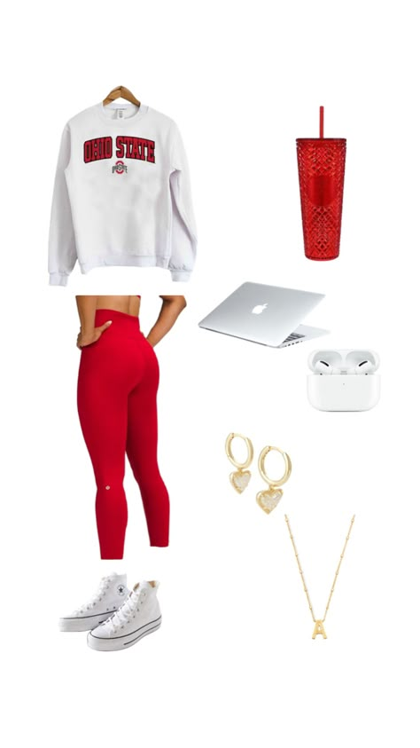 Red Leggings Outfit Aesthetic, Outfits With Red Leggings, Red Gym Outfit, Red Leggings Outfit, Lululemon Outfits, Red Leggings, Cute Lazy Outfits, Trendy Outfits For Teens, Cute Lazy Day Outfits