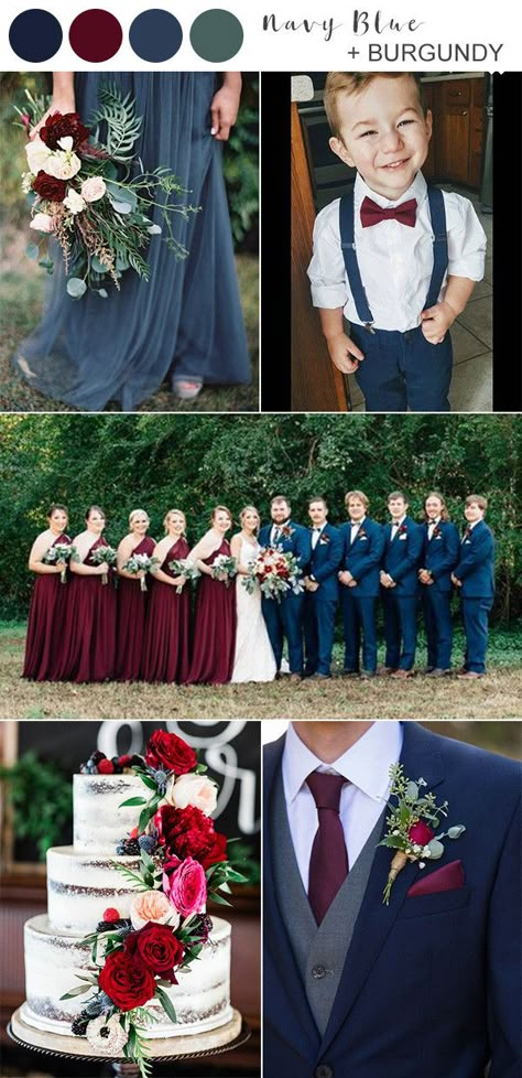 Maroon And Blue Wedding Colors, Wedding Colours Burgundy, Navy Blue Burgundy And Gold Wedding Theme, Fall Wedding Blue And Burgundy, Maroon And Green Wedding Color Schemes, Navy Burgundy Groomsmen, Navy Suit Winter Wedding, Navy Blue Maroon And Rust Wedding, Navy Blue And Cranberry Wedding