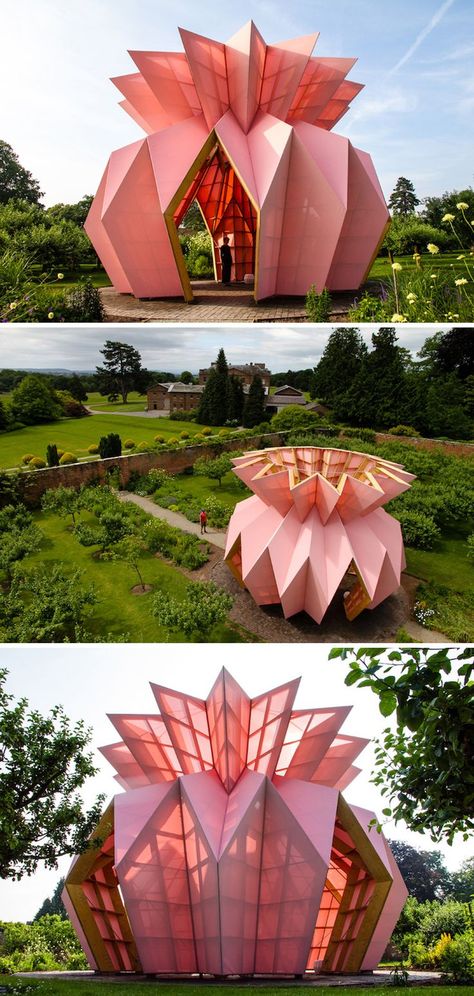 Origami Pineapple, Architecture Origami, Architecture Cool, Origami Architecture, Pavilion Architecture, Pavilion Design, Origami Rose, Unusual Buildings, Origami Design