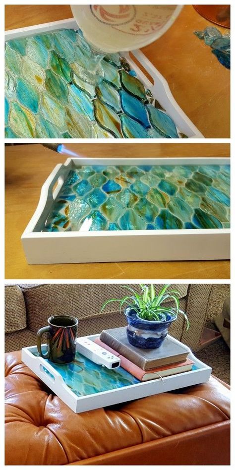 Make an old tray into a gorgeous decorative mosaic tray using just about ANYTHING as the mosaic! {Reality Daydream} Recycler Diy, Leftover Tile, Mosaic Tray, Decoration Shabby, زجاج ملون, Diy Ombre, Mosaic Stained, Dekor Diy, Mosaic Decor