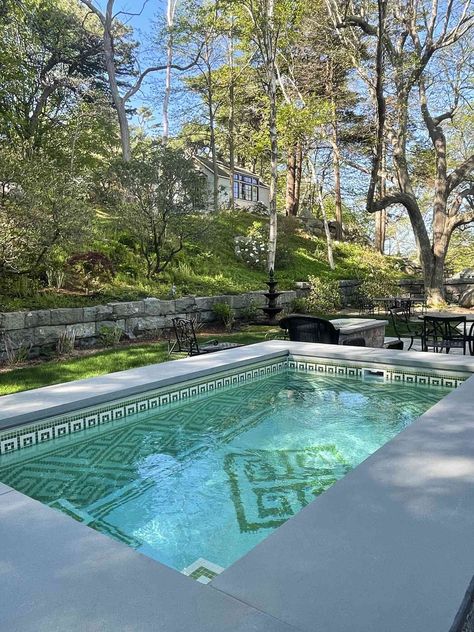 In Ground Plunge Pool, Plung Pools Ideas, Dip Pool Backyard, Small Pool With Water Feature, Dipping Pool Ideas, Small Pool Ideas Backyard, Plunge Pool Backyard, Neutral Outdoor Furniture, Plunge Pool Design