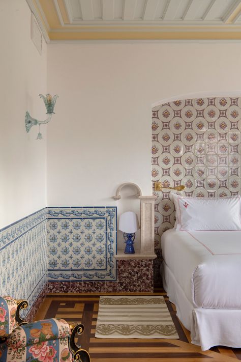 Villa Kerylos, Floral Armchair, Tile Bedroom, Hotels Portugal, Hotel Architecture, Hotel Boutique, Design Hotel, Homewares Shop, Colonial House