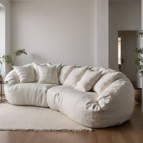 Off White Coocoon Puffer Couch Aesthetic Couches, Puffy Couch, White Cloud Couch, Fluffy Couch, Couch White, Neutral Couch, Star Pics, Cloud Couch, Fall House