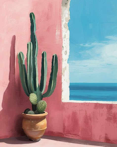 Cactus Painting On Canvas, Painting Cactus Acrylic, Art Inspired By Nature, Cactus Painting Acrylic, Cactus Painting Ideas, Pastel Colors Painting, Pintura A Guache, Mexico Landscape, Cactus Drawing