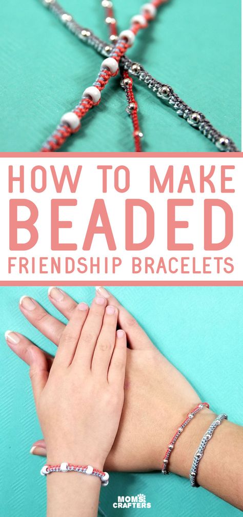 How to make a beaded friendship bracelet - these easy friendship bracelets with beads are fun summer camp crafts for teens and tweens, and are pretty enough for adults to wear too. Bead And Yarn Bracelet, Bead And Thread Bracelet, Beaded Friendship Bracelets Tutorial, How To Make Bracelets With Thread And Beads, String Bracelet Patterns With Beads, Friendship Bracelet Patterns Beads, Beaded Friendship Bracelets, Bracelets With Beads, Floss Bracelets