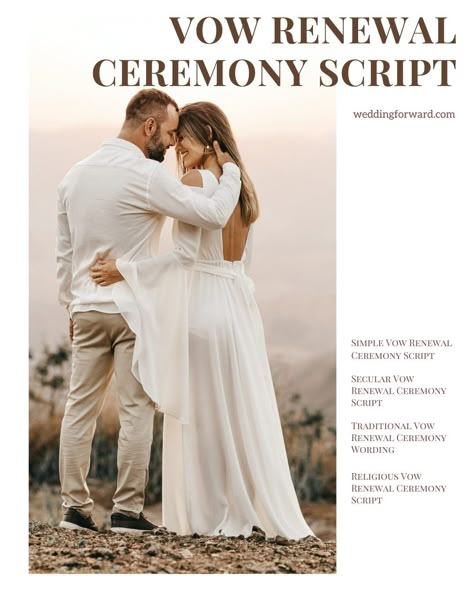 Vow Renewal Etiquette, Vowel Renewal Vows, 50 Years Of Marriage 50th Wedding Anniversary Vow Renewals, Renewing Vows Ceremony Ideas, Vow Renewal Poems, 50 Year Wedding Vow Renewal, Minimalist Vow Renewal, 25th Wedding Renewal Dress, Rustic Vow Renewal Ideas Outdoor Ceremony