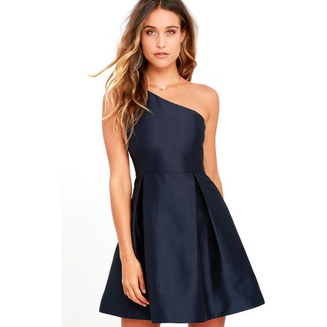 Unconditional Love Navy Blue One Shoulder Skater Dress ($64) ❤ liked on Polyvore featuring dresses, blue, navy blue dress, circle skirt, flared skirt, navy blue skater skirt and blue skater skirt Formal Dresses Short Classy, Diner Outfits, Look Plus Size, Blue Dress Formal, Formal Dresses Short, Affordable Dresses, Grad Dresses, Hoco Dresses, Lulu Dresses