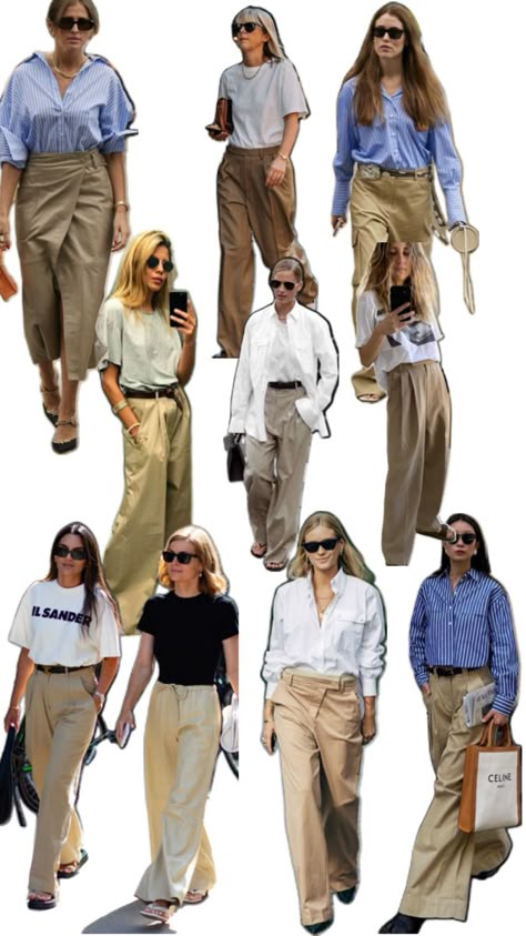 Tan Pants Street Style, Neutral Office Outfits Women, Beige Office Pants Outfit, Khaki Color Pants Outfit, Beige Khaki Pants Outfit, Gwyneth Paltrow Courtroom Style, Styling Khaki Pants Women, Beige Work Pants Outfit, Beige Chinos Women Outfit