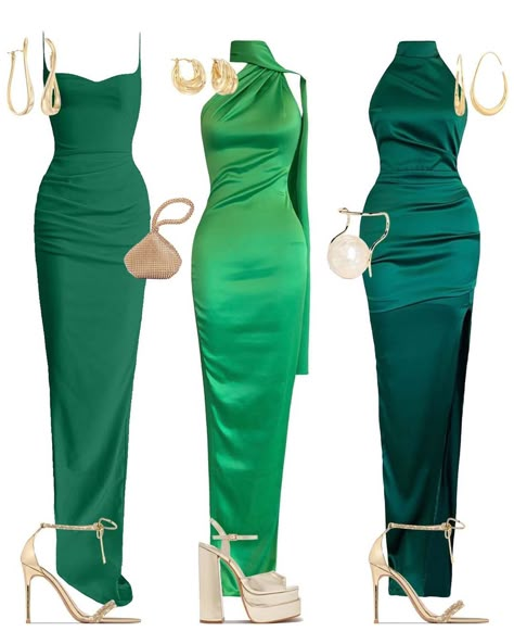 Dress Gowns Elegant, Smart Casual Outfit Women Party, Emerald Green Gowns, Green Dress For Wedding, Green And Gold Outfit, Green Dress Wedding Guest, Elegant Green Dress, Evening Dress Outfit, Black Gold Dress