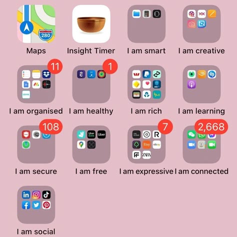 Organize Apps Affirmations, Phone Clean Out List, App Affirmations, Apps For Self Improvement, Iphone App Organization, Organize Apps, Organize Apps On Iphone, App Organization, Organize Phone Apps