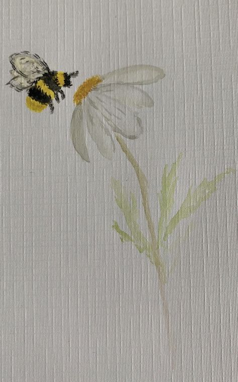 Flower With Bee Painting, Simple Bee Painting Ideas, Bee Water Colour Painting, Flower With Bee Drawing, Bumble Bee Painting Easy, Bee And Flower Watercolor, Bees Watercolor Painting, Flower Art Painting Watercolour, Easy Bee Watercolor