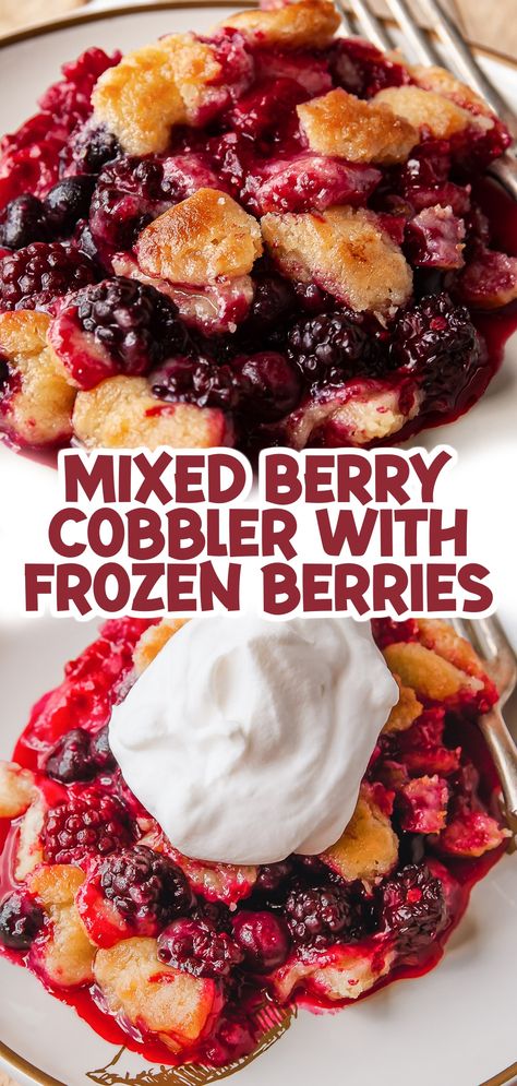 Four Berry Cobbler, Mixed Berry Cobbler Healthy, Mixed Berry Cobbler With Frozen Berries And Pie Crust, Mixed Berry Recipes Desserts, Marion Berry Cobbler, Mixed Berry Cobbler Recipes, Mixed Berry Cobbler Recipe Frozen Fruit, Desserts Using Frozen Fruit, Mixed Fruit Pie Recipes