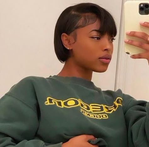 Short Natural Hair Blowout Black Women, Relaxed Hair Short Bob, Short Relaxed Hair With Bangs, Twa Protective Styles Simple, Permrods On Relaxed Hair, Hairstyle For Short Relaxed Hair, Very Short Silk Press, Short Relaxed Hair Black Women, Short Cut Bob For Black Women