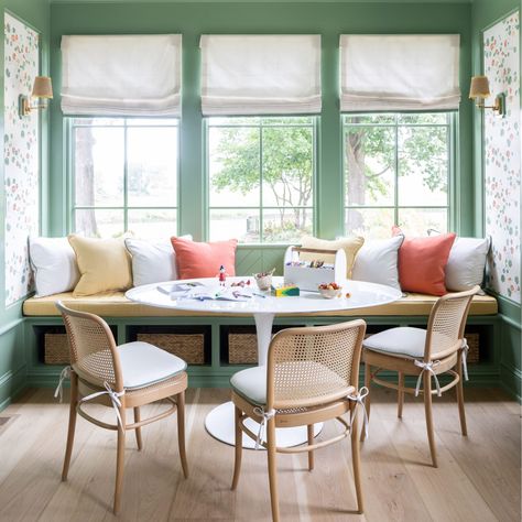 Southern Living Plant Collection, Kentucky Home, Southern Living Plants, Banquet Seating, Southern Living Homes, Green Paint Colors, House Studio, Home Libraries, Built In Desk