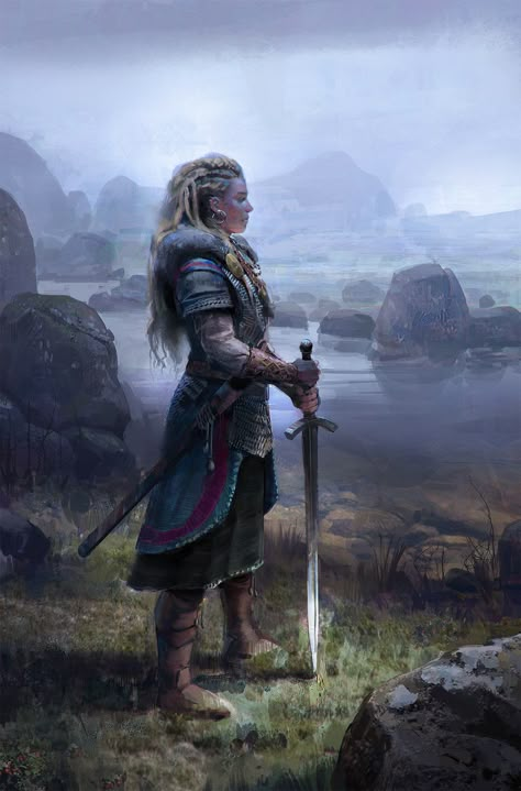 Viking Woman, John Wallin Liberto on ArtStation at https://www.artstation.com/artwork/6Pnb6?utm_campaign=digest&utm_medium=email&utm_source=email_digest_mailer Art Viking, Baba Jaga, Viking Women, Viking Woman, Shield Maiden, Viking Art, Viking Warrior, Skyfall, Fantasy Warrior