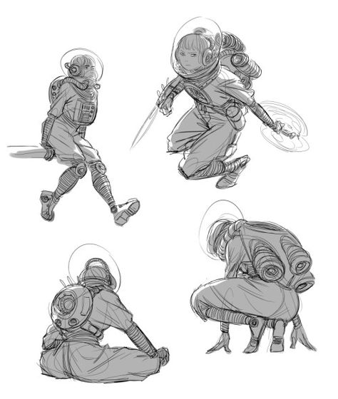 Sketchy Drawings, Zombie Tramp, Astronaut Drawing, Potato Stew, Character Sketches, 판타지 아트, Character Design References, In Space, Aphrodite