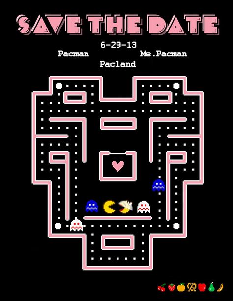 Relive all those sweet arcade dates with this cute Pac-Man save the date ($75 for digital file). 80s Wedding, Gamer Wedding, Nerd Wedding, Reunion Party, Geeky Wedding, Game Wedding, Nerdy Wedding, Tying Knots, Geek Wedding