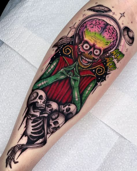 Illusion Tattoo, Mars Attack, Horror Sleeve, Ufo Tattoo, Lower Leg Tattoos, Illusion Tattoos, Optical Illusion Tattoos, Horror Tattoos, Halloween Flash