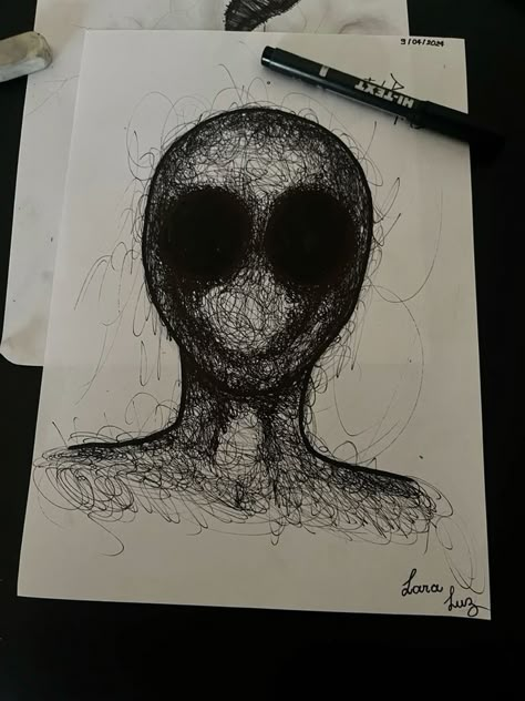 Scary Pen Drawing, Fear Draw Sketch, Scary Easy Drawings, Scary Sketches Creepy Dark Art, Scary Drawing Ideas Creepy, Trippy Drawing Ideas Easy Step By Step, Scribble Art Doodles, Dark Draw Ideas Sketch, Dark Horror Drawings