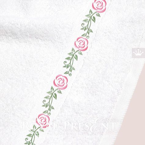 Towel Embroidery Designs, Free Embroidery Patterns Machine, Rose Embroidery Designs, Embroidery Rose, Rose Border, Floral Borders, Flower Machine Embroidery Designs, Sewing Machine Embroidery, Towel Embroidery