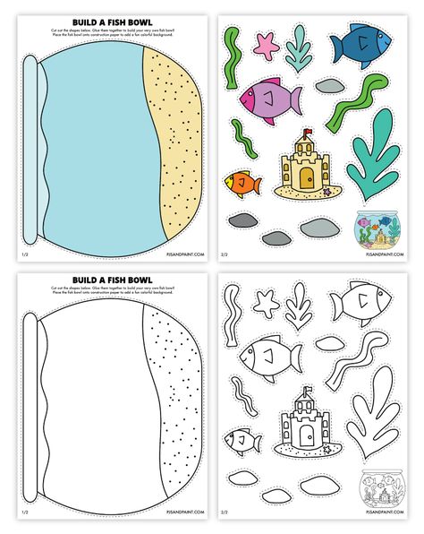 build a fish bowl craft Coral Reef School Project, Pete The Cat At The Beach Activities, Easy Craft For Preschool, Preschool Crafts Printables, Summer Crafts For Kindergarteners, Free Printable Sea Creatures, Easy Crafts Preschool, Fish Bowl Printable Template, Sea Themed Activities For Kids