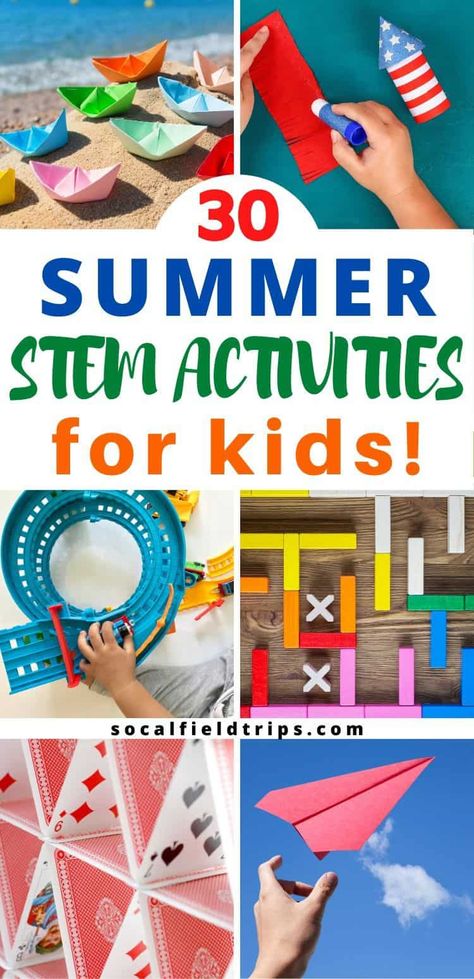 Summer is a wonderful time to take learning outside and explore with Summer STEM Activities. You can use all sorts of materials like sand, sea shells, leaves and trees to build and play with this list of 30 Summer STEM Activities Challenge! Free printable calendar included. #summer #steam #stem #summeractivity #summeractivities #summerfun #stemactivities #kidsactivities #kidsactivity #steamactivities Kids Summer Stem Activities, Summer Camp Stem Activities For Kids, Easy Summer Stem Activities For Kids, Summer School Enrichment Ideas, Summer School Stem Activities, Summer Activities For 2nd Graders, 4th Grade Summer Activities, 5th Grade Summer Activities, Summer Activities For Elementary Kids