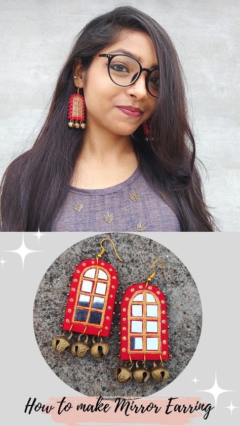 Mirror Fabric, Fabric Earring, Diy Jewelry Box, Polymer Clay Beads Diy, Diy Crafts Earrings, Mirror Earrings, Terracotta Jewellery Making, Terracotta Jewellery Designs, Diy Jewelry Set